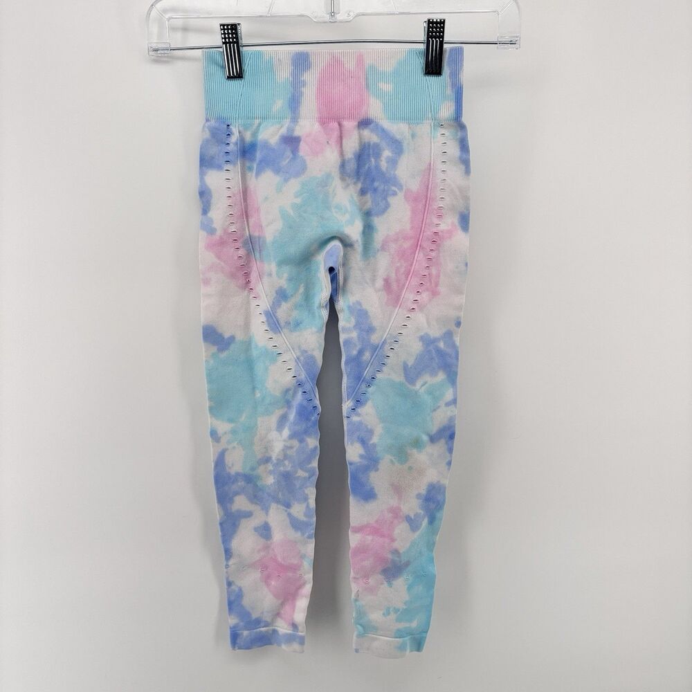 Girls Kids Leggings Size 8Y Pastel Blue Pink Tie Dye Stretch Pants
